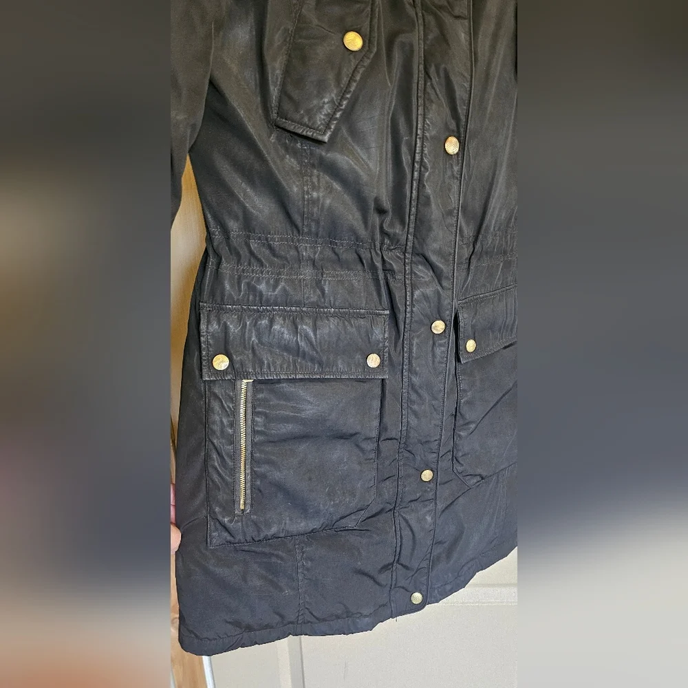 Cole Haan Down & Feather Anorak Puffer Coat - Medium Black & Gold, Double Zipper - Picture 2 of 8